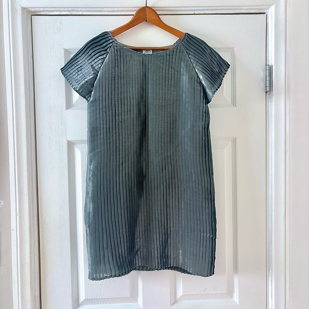 KARL LAGERFELD Rare Designer Knife Pleated Sheath Dress Gunmetal Gray